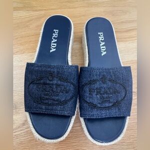Prada Dark‎ Blue Denim Espadrille Slides
